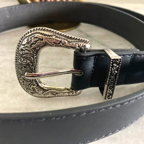 Western Belt Vintage Vegan Black Leather - Picture 5 of 7